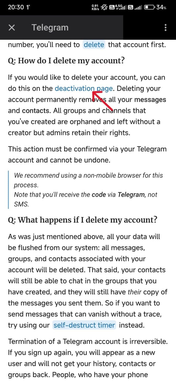 آموزش دیلیت اکانت تلگرام از طریق گوشی