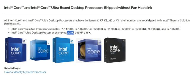 لیست شدن پردازنده Core Ultra 9 295K اینتل