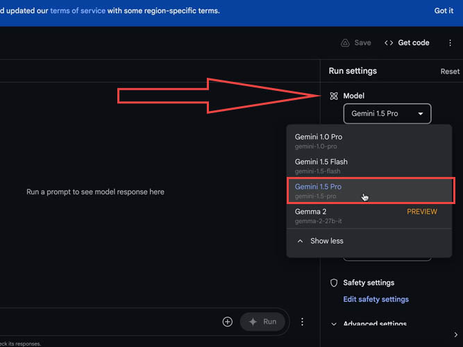 رابط کاربری Gemini 1.5 Pro