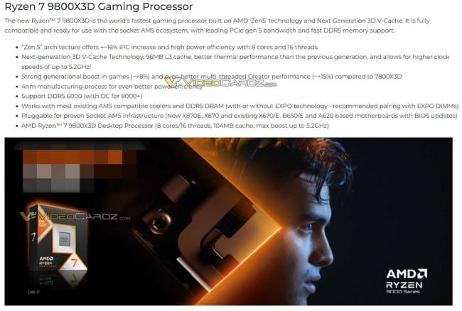 مشخصات پردازنده AMD Ryzen 7 9800X3D