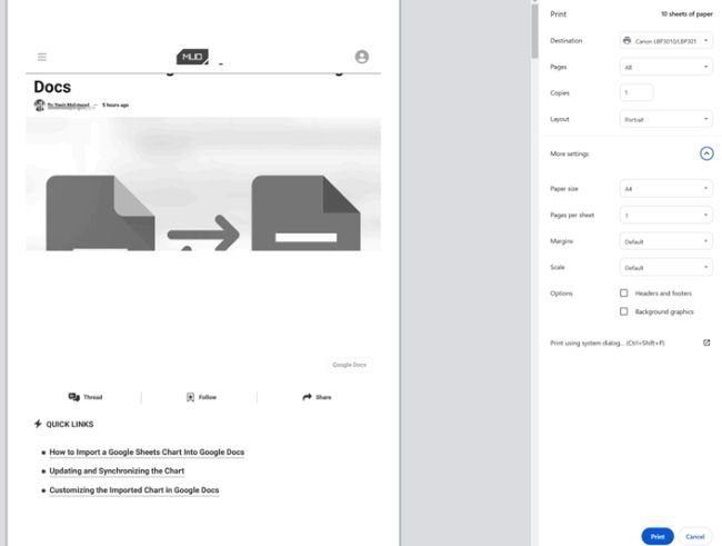 استفاده از تنظیمات چاپ مرورگرها