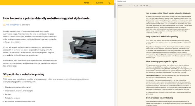 حالت Reader Mode در مرورگر کروم