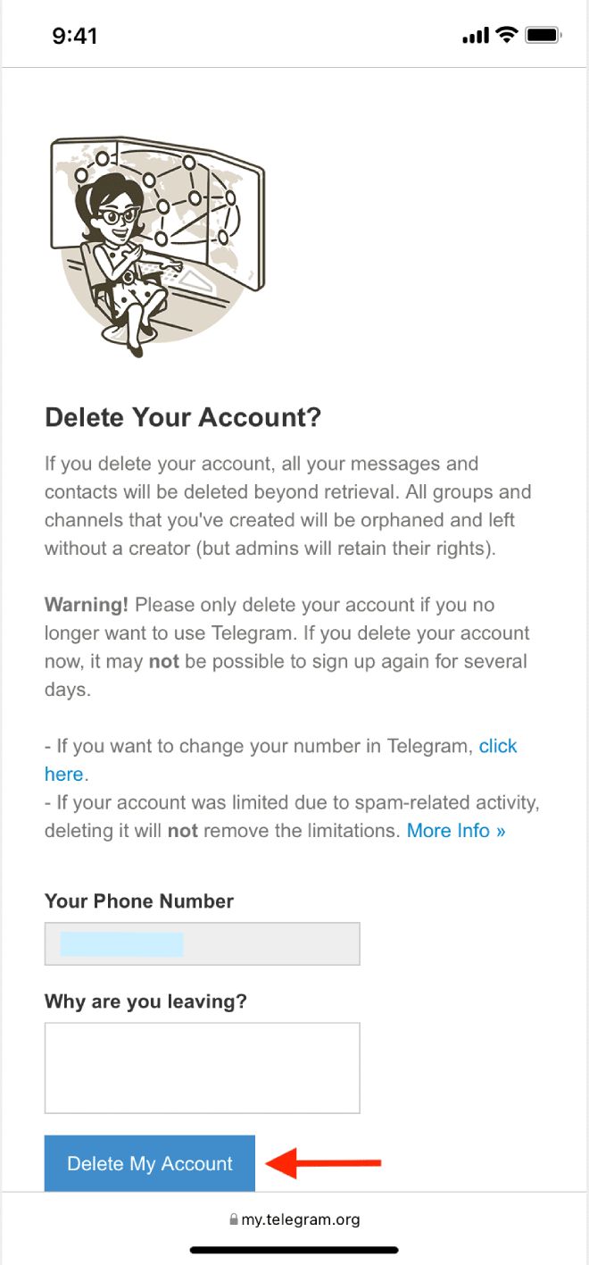 دیلیت اکانت تلگرام از طریق گوشی