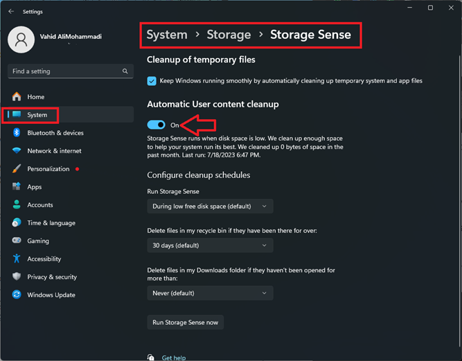 نحوه پاک کردن خودکار کش با استفاده از Storage Sense