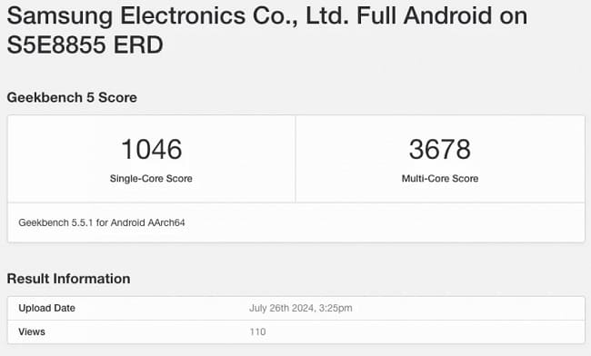 اولین بنچمارک از پردازنده Exynos 1580 سامسونگ