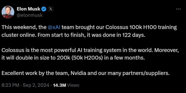 توئیت ایلان ماسک در باره colossus