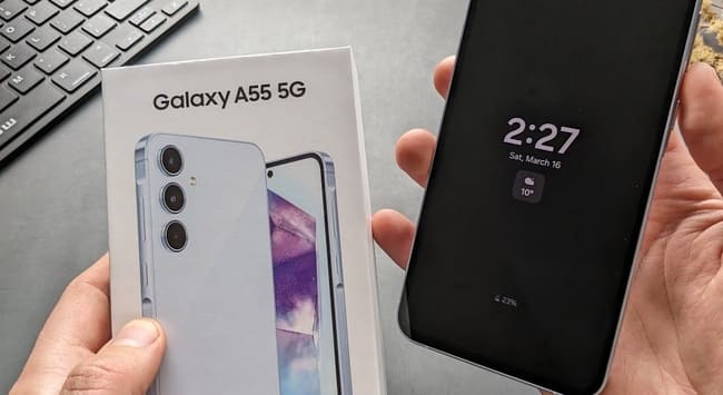 به لطف صفحه نمایش super AMOLED، گلکسی a55 قابلیت always-on display دارد