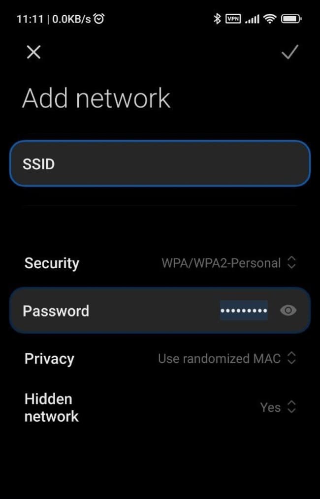 وارد کردن SSID به صورت دستی