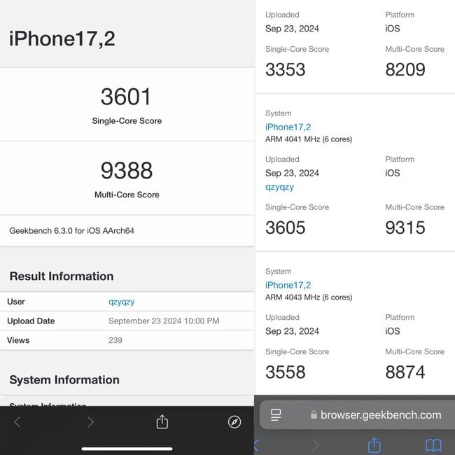 امتیازها جدید A18 Pro در Geekbench