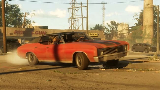 یک صحنه از یک ماشین در تریلر GTA vi