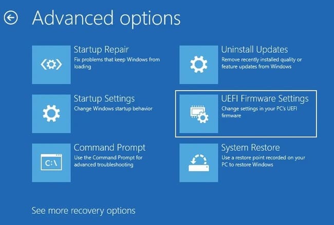  ورود به بایوس گیگابایت از طریق تنظیمات advanced boot 