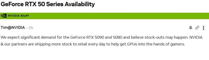 بیانیه انویدیا پیرامون محدودیت عرضه RTX 5090