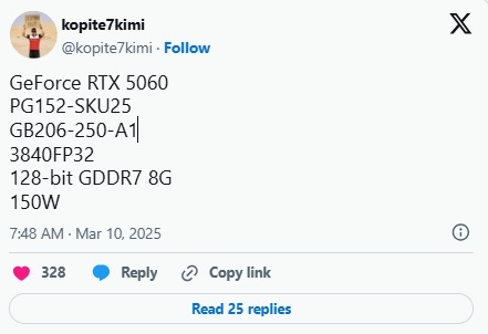 مشخصات اعلام شده از RTX 5060
