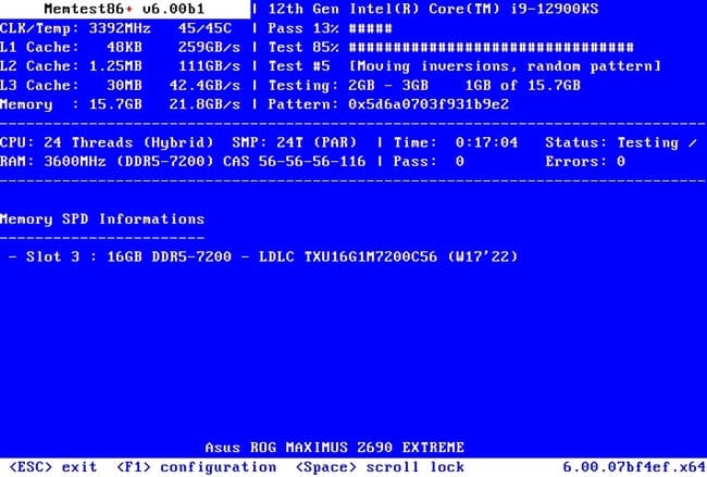 نرم افزار تست حافظه رم Memtest