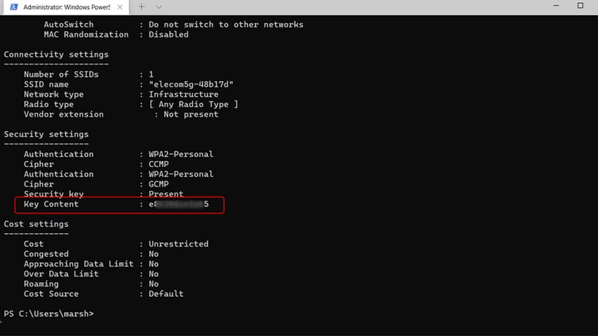 مشاهده رمز وای فای از طریق Command Prompt