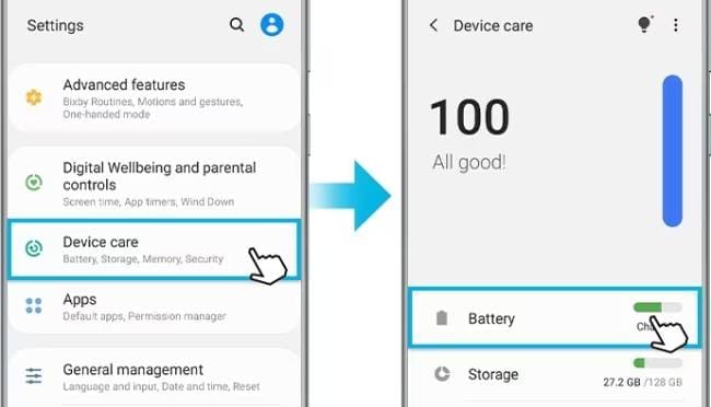 شارژ سریع گوشی با Device care