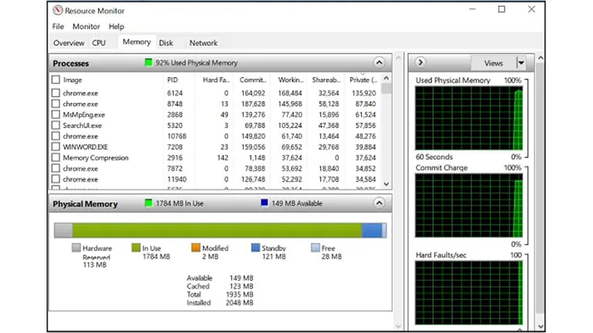 بررسی سلامت سخت‌افزار کامپیوتر با Resource Monitor