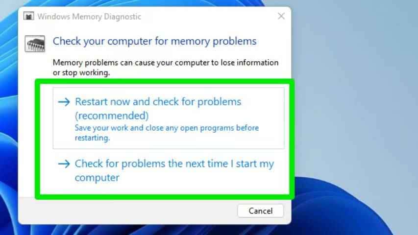 بررسی عملکرد هارد دیسک با windows memory diagnostic