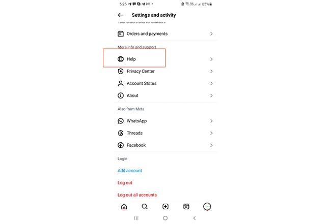 بخش پشتیبانی اینستاگرام