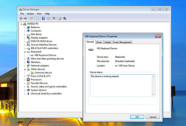 بررسی سلامت کیبورد با device manager