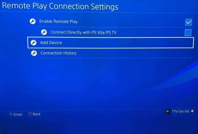 فعال کردن Remote Play و انتخاب Add Device