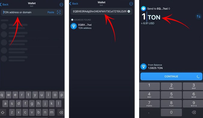 ارسال تون کوین با استفاده از کیف پول تلگرام