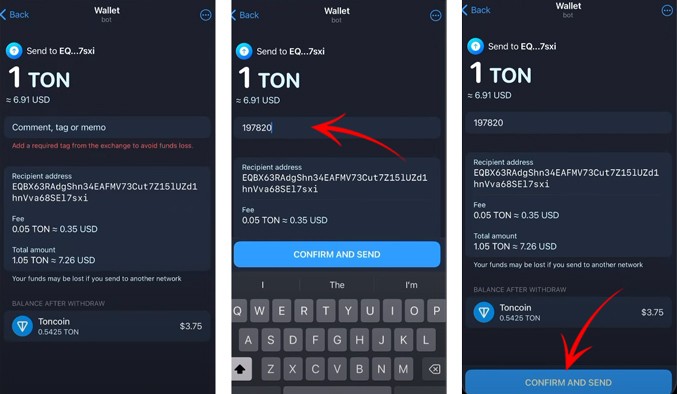 تایید تراکنش ارسال رمزارز از کیف پول تلگرام
