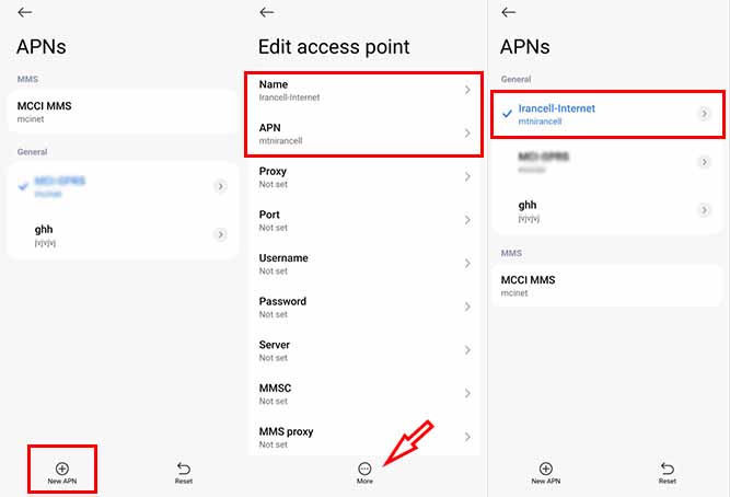 مرحله دوم تنظیم apn ایرانسل در شیائومی
