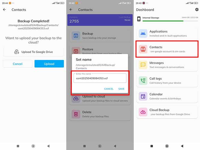  مرحله دوم انتقال مخاطبین به کارت حافظه با نرم افزار All Backup & Restore