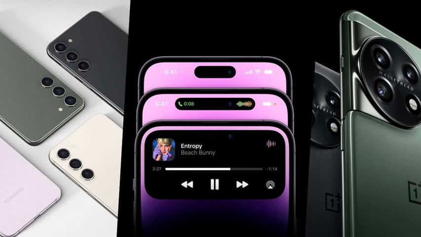 گوشی‌های سامسونگ و آیفون و وان پلاس در کنار هم