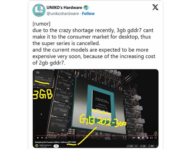 کمبود تراشه های گرافیکی و تاخیر در عرضه کارت های RTX 50 SUPER