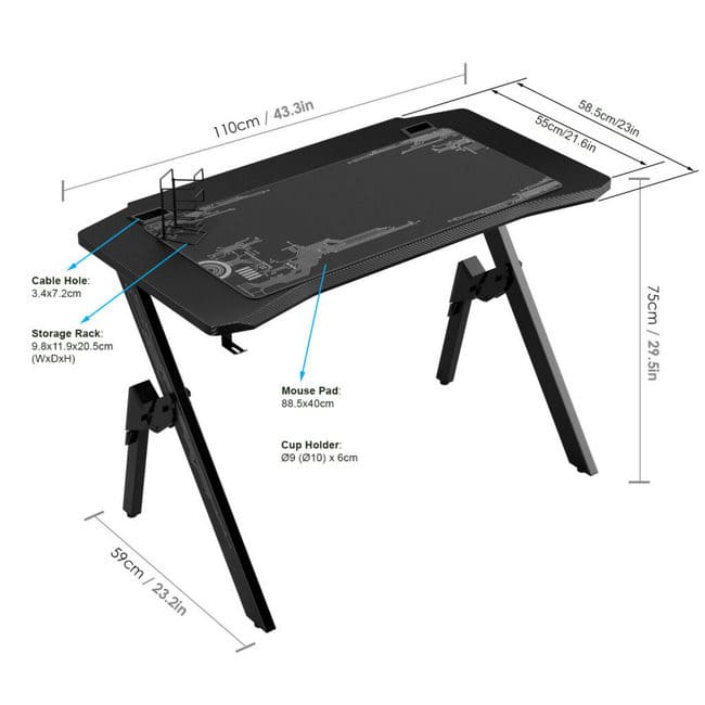 ابعاد و بزرگی سطح میز گیمینگ