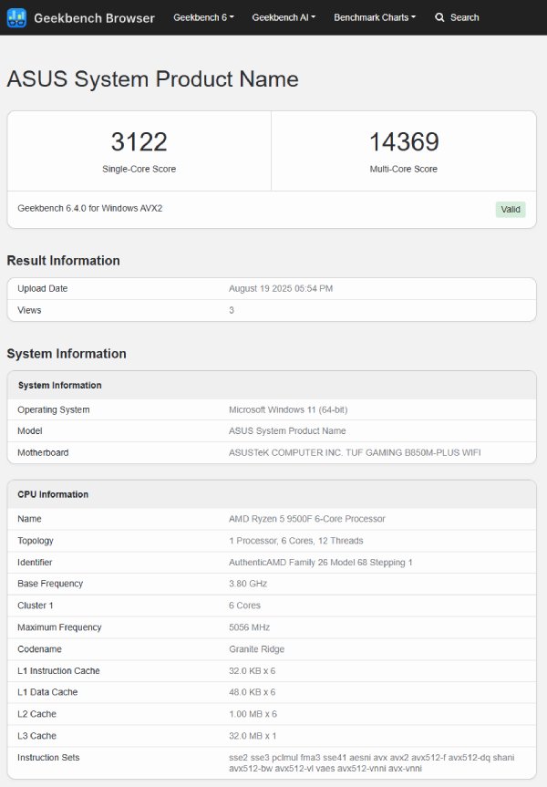نتایج عملکرد پردازنده Ryzen 5 9500F