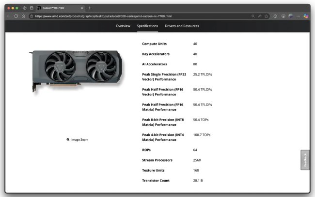 مشخصات کارت گرافیک Radeon RX 7700