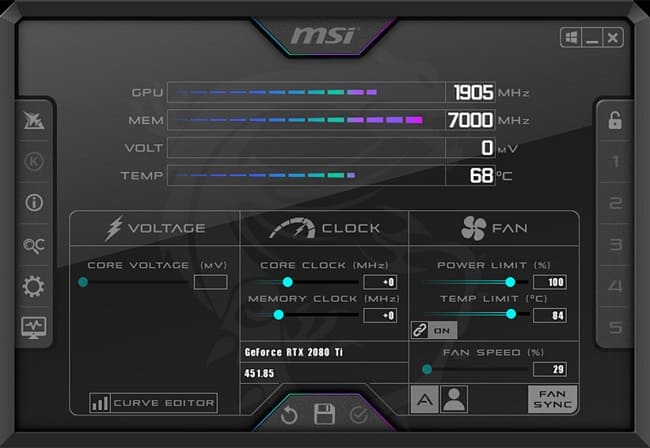 ابزار MSI Afterburner برای مدیریت فن ها