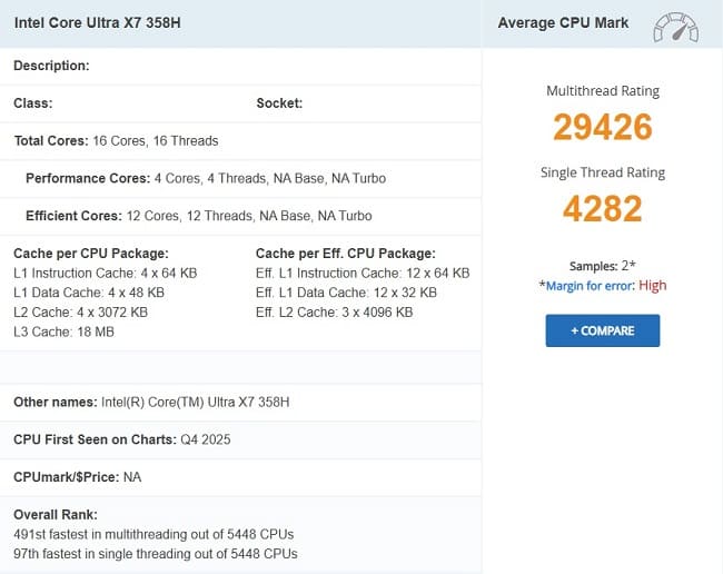 پردازنده Intel Core Ultra X7 358H