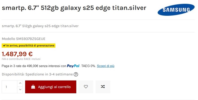 قیمت S25 Edge در فروشگاه ایتالیایی