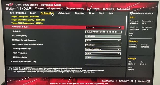 سربرگ Ai Tweaker در بایوس ایسوس