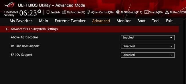 فعال سازی Resizable BAR یا Smart access memory در بایوس ایسوس