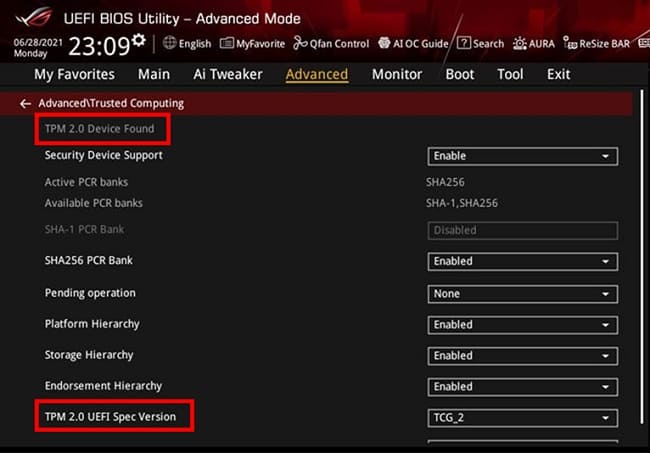 فعال سازی TPM در بایوس ایسوس برای AMD