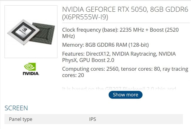 لیست شدن RTX 5050 با حافظه GDDR6