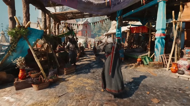 شخصیت اصلی Witcher 4  در حال راه رفتن در بازار