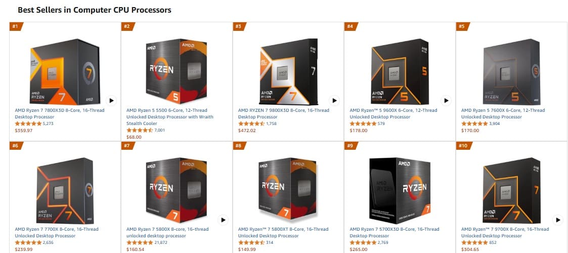 ۱۰ پردازنده پرفروش آمازون