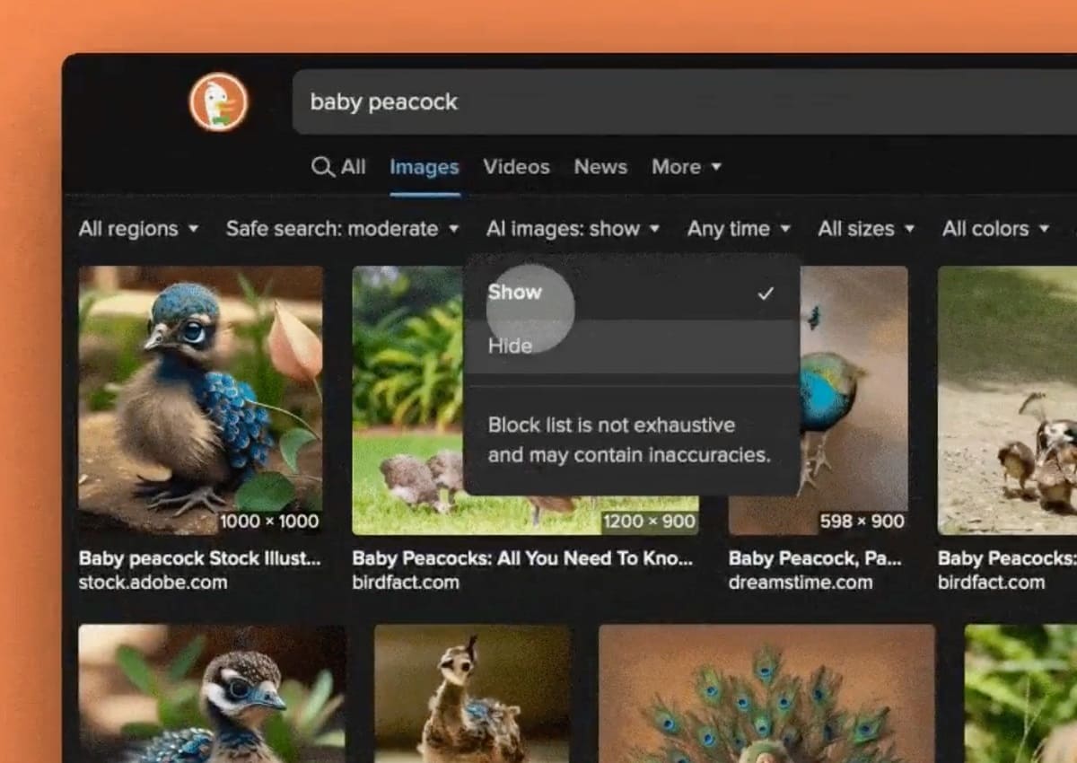 روش حذف عکس‌های هوش مصنوعی از نتایج جست و جوی DuckDuckGo 