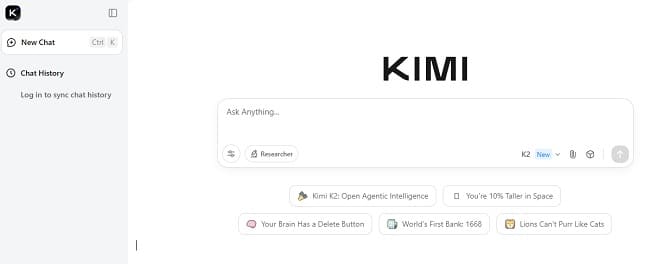 رابط کاربری چت بات kimi