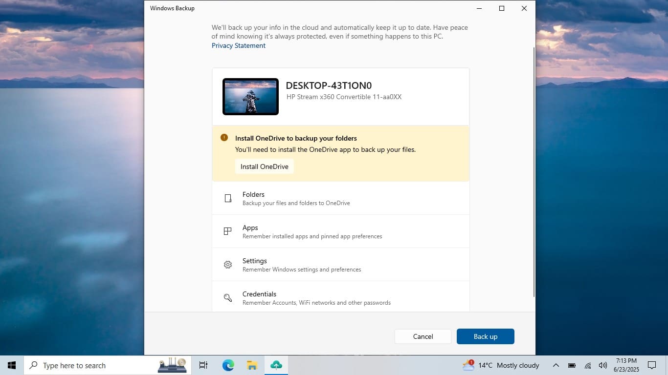 برنامه Windows Backup