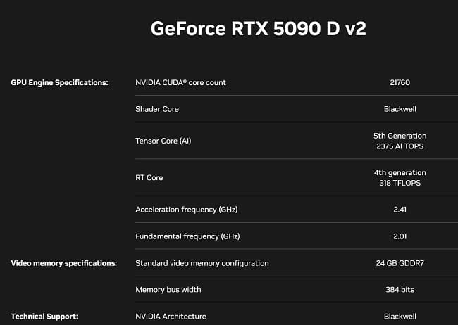 مشخصات RTX 5090D V2