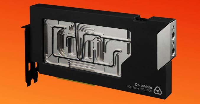 واتربلاک DeltaMate GPU Block Astral از شرکت Thermal Grizzly نصب شده روی کارت گرافیک ASUS RTX 5090