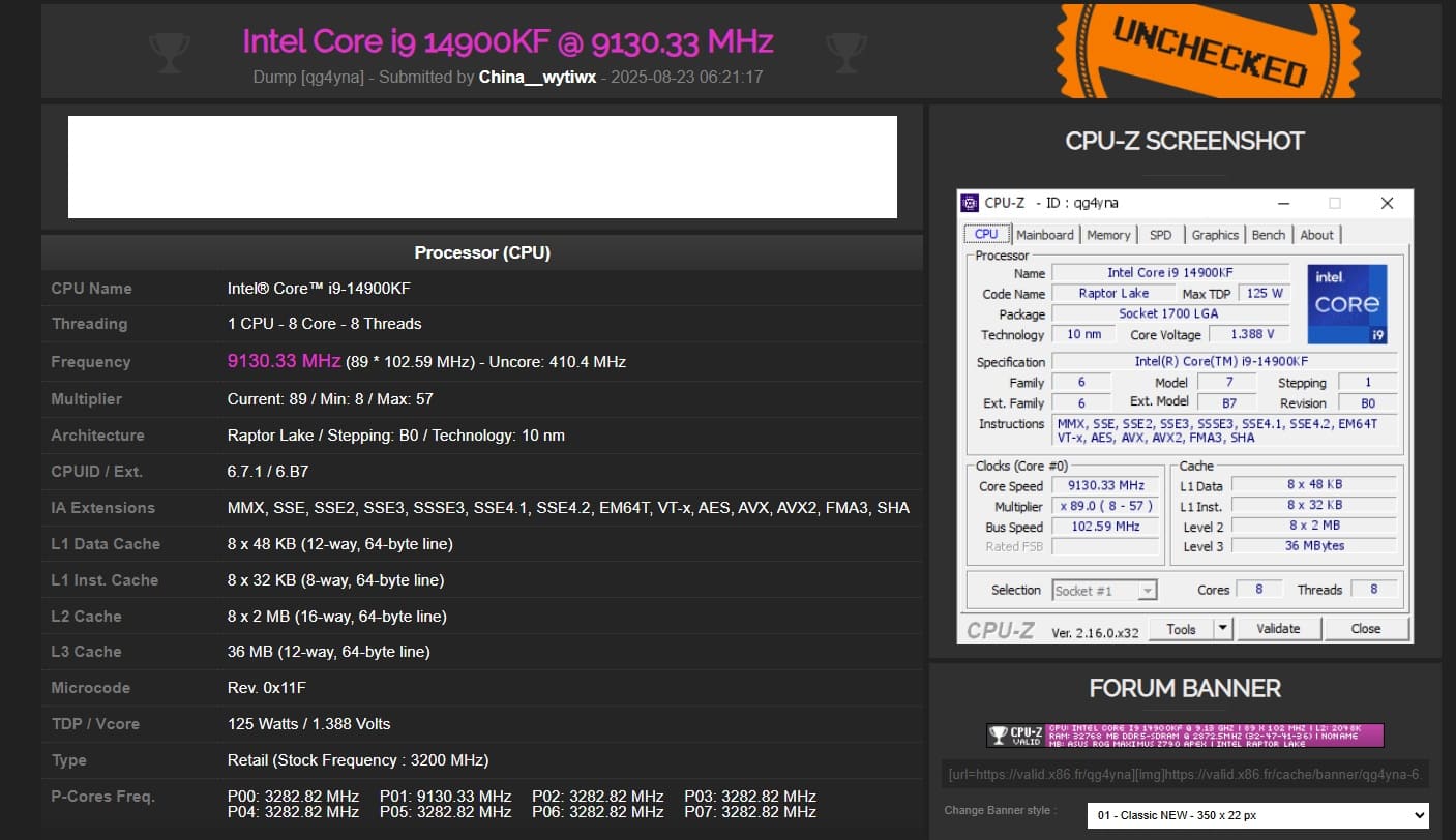 نتیجه اوکلاک در برنامه CPU-z