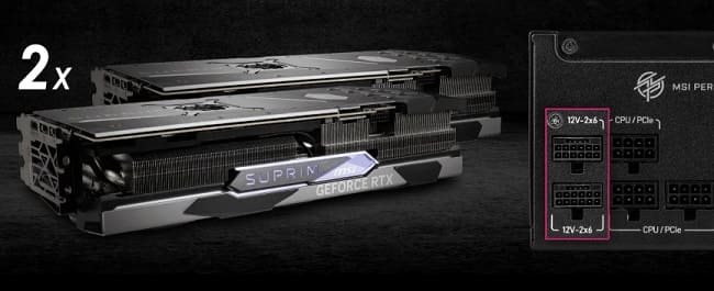 دو کانکتور 12V-2x6 در پاور A1250GS